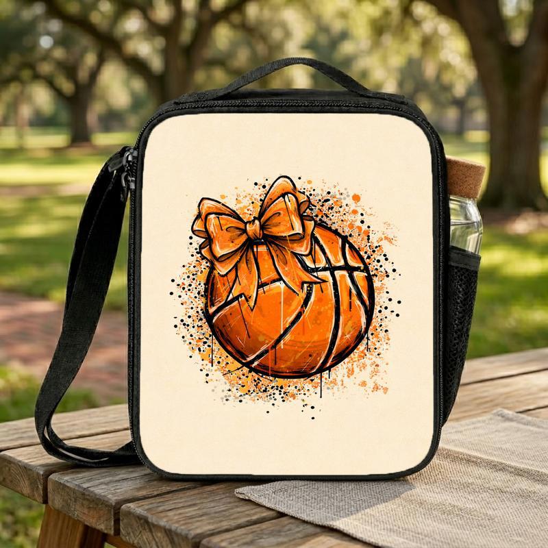 Cute Basketball Bow Lunch Bag - Back To School Girl Sport Style Lunch Box Bag