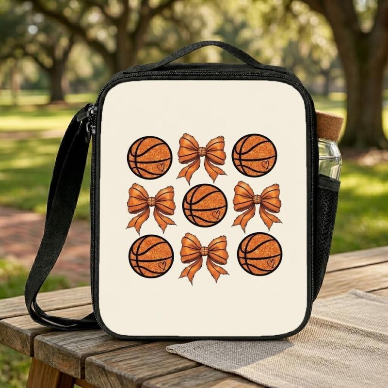 Cute Basketball Pattern Lunch Bag - Back To School Bow Design Lunch Box Bag Cute Basketball Pattern Lunch Bag - Back To School Bow Design Lunch Box Bag