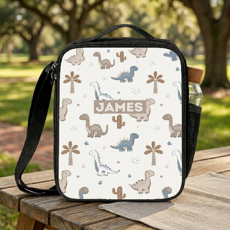 Cute Dinosaur Pattern Lunch Bag With Name - Kids School Look Lunch Box Bag Cute Dinosaur Pattern Lunch Bag With Name - Kids School Look Lunch Box Bag