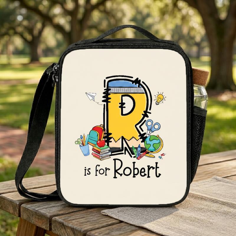 Cute Kindergarten Lunch Bag - Custom Initial Kids Gift Lunch Box Bag Cute Kindergarten Lunch Bag - Custom Initial Kids Gift Lunch Box Bag