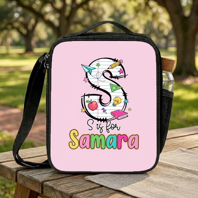 Cute Kindergarten Lunch Bag For Girls - Custom Initial Name Design Lunch Box Bag