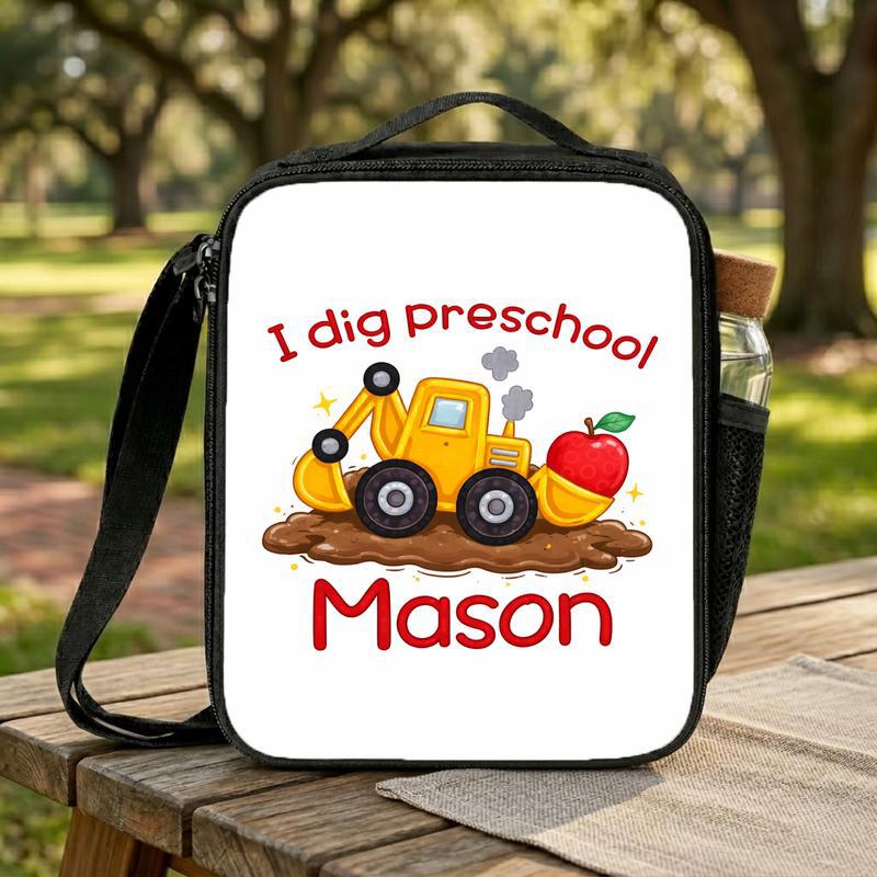 Cute Personalized Excavator Lunch Bag For Kids - I Dig Preschool Lunch Box Bag Cute Personalized Excavator Lunch Bag For Kids - I Dig Preschool Lunch Box Bag