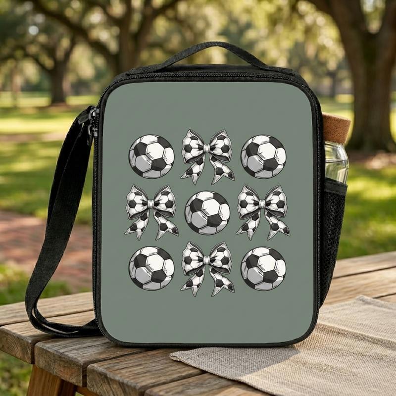 Cute Soccer Bow Pattern Lunch Bag - Girls School Design Lunch Box Bag Cute Soccer Bow Pattern Lunch Bag - Girls School Design Lunch Box Bag