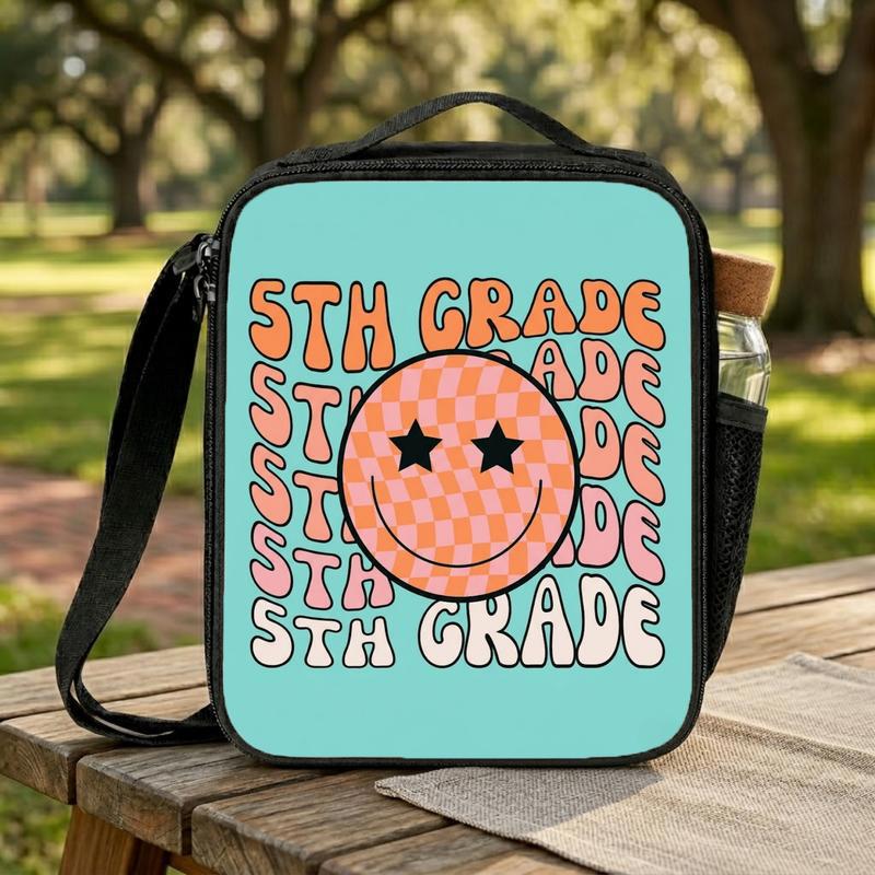 Elementary School Custom Grade Lunch Bag - Retro Happy Face Style Lunch Box Bag