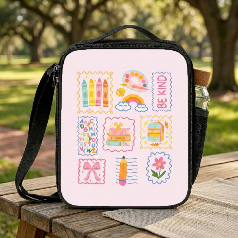 Elementary School Lunch Bag - Colorful School Supplies Art Lunch Box Bag Elementary School Lunch Bag - Colorful School Supplies Art Lunch Box Bag