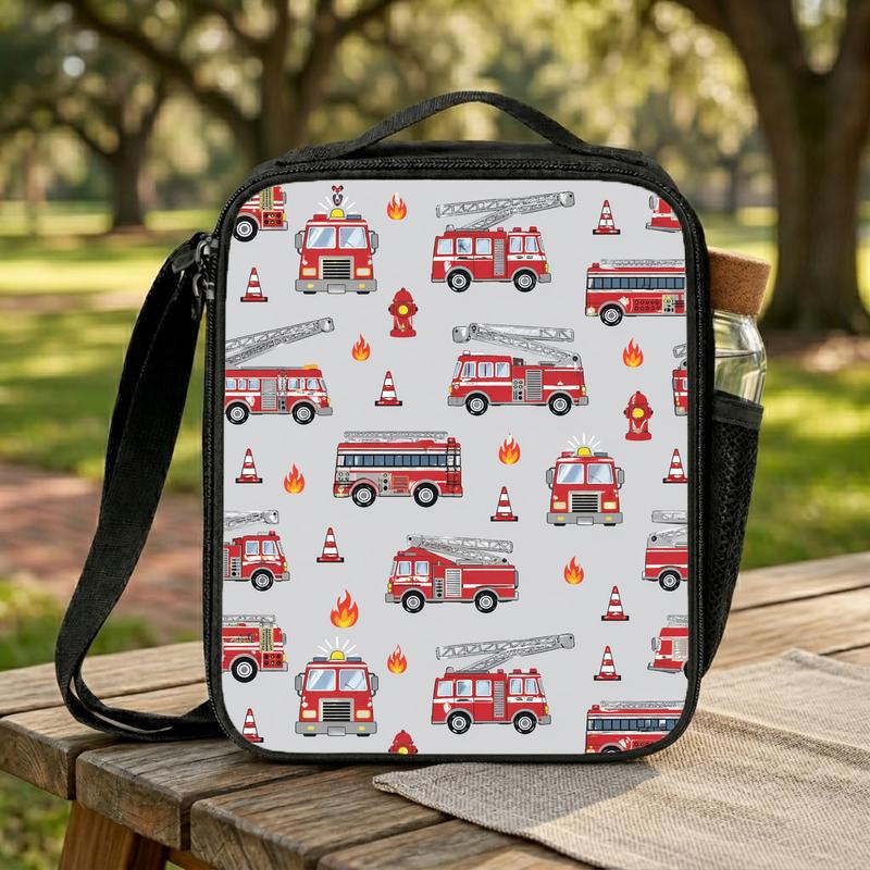 Fire Truck Pattern Lunch Bag - Kids Firefighter Back To School Lunch Box Bag Fire Truck Pattern Lunch Bag - Kids Firefighter Back To School Lunch Box Bag