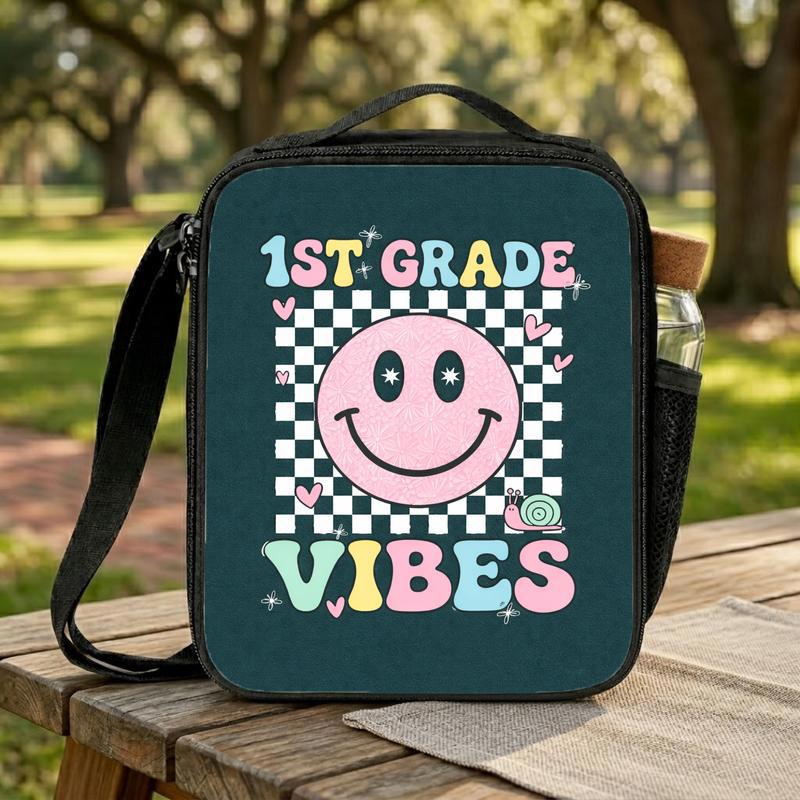 First Grade Lunch Bag For Girls - Cute Smiley School Style Lunch Box Bag