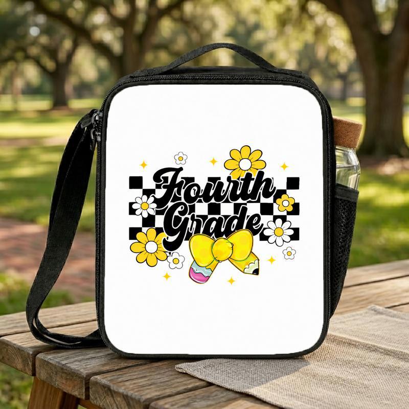 Fourth Grade Daisy Bow Checkerboard - Cute Kids Lunch Bag Lunch Box Bag Fourth Grade Daisy Bow Checkerboard - Cute Kids Lunch Bag Lunch Box Bag