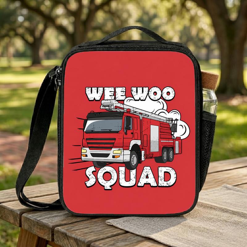 Fun Fire Truck School Lunch Bag For Kids - Wee Woo Squad Lunch Box Bag