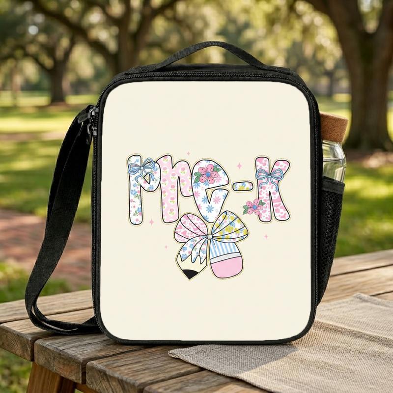 Girls Pre-K Back To School Lunch Bag - Floral Bow Aesthetic Lunch Box Bag Girls Pre-K Back To School Lunch Bag - Floral Bow Aesthetic Lunch Box Bag
