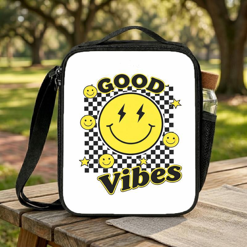 Good Vibes Smiley Lunch Bag - Retro Kids School Style Lunch Box Bag