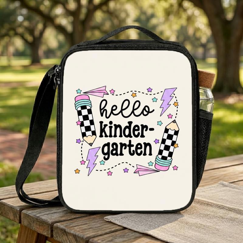 Hello Kindergarten Lunch Bag - Retro Checkerboard School Style Lunch Box Bag