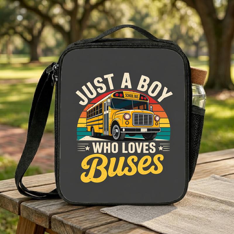 Just A Boy Who Loves Buses Lunch Bag - Back To School Kids Style Lunch Box Bag Just A Boy Who Loves Buses Lunch Bag - Back To School Kids Style Lunch Box Bag