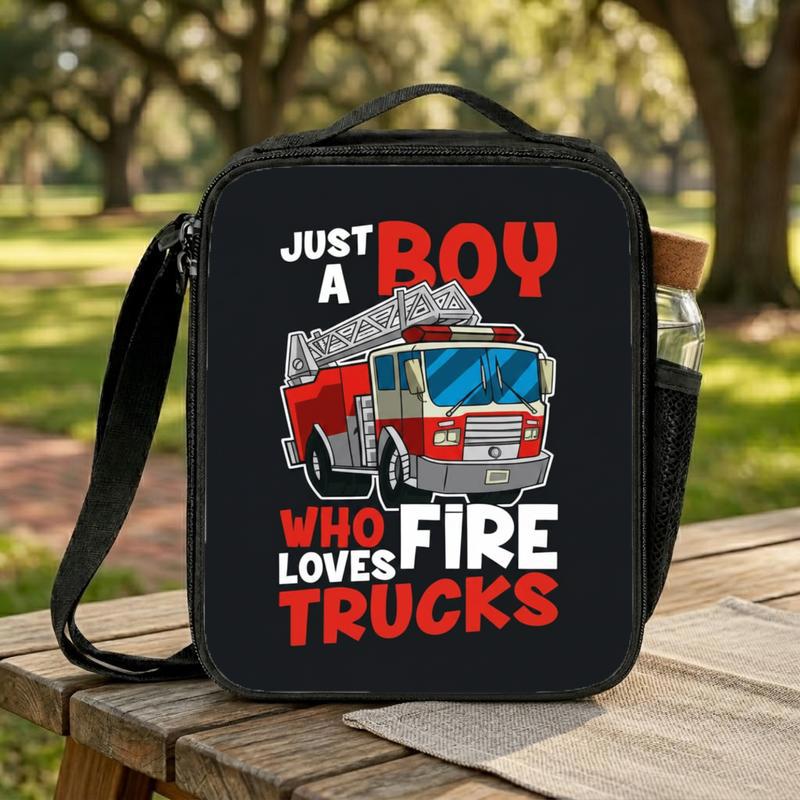 Kids Firefighter Lunch Bag - Just A Boy Fire Truck Design Lunch Box Bag Kids Firefighter Lunch Bag - Just A Boy Fire Truck Design Lunch Box Bag