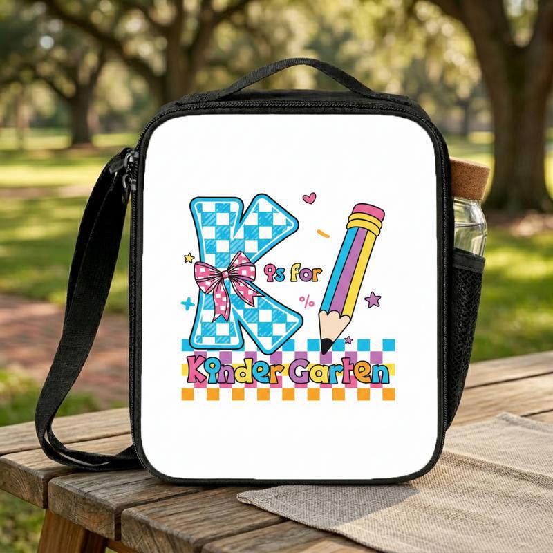 Kindergarten Girl K Letter Checkerboard Lunch Bag - Sweet Back To School Design Lunch Box Bag