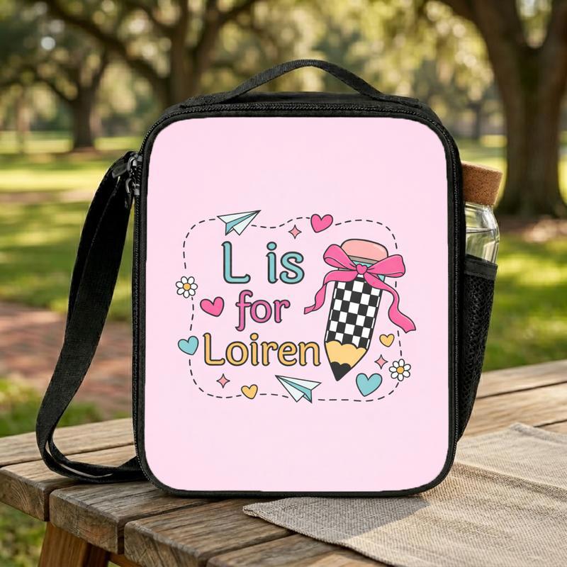 Kindergarten Lunch Bag For Girls - Custom Initial Design Lunch Box Bag