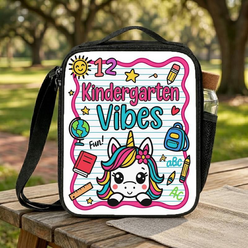 Kindergarten Vibes Lunch Bag - Cute Unicorn School Style Lunch Box Bag