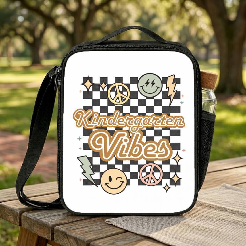 Kindergarten Vibes Lunch Bag - Retro Checkerboard School Style Lunch Box Bag