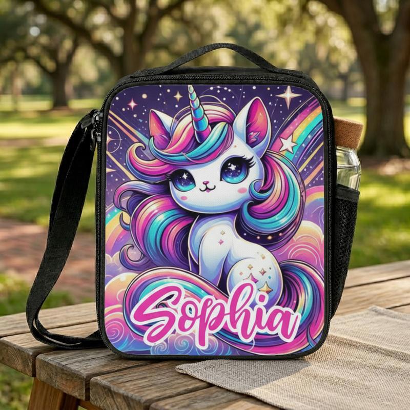 Magical Unicorn Lunch Bag - Custom Name Kids School Lunch Box Bag Magical Unicorn Lunch Bag - Custom Name Kids School Lunch Box Bag