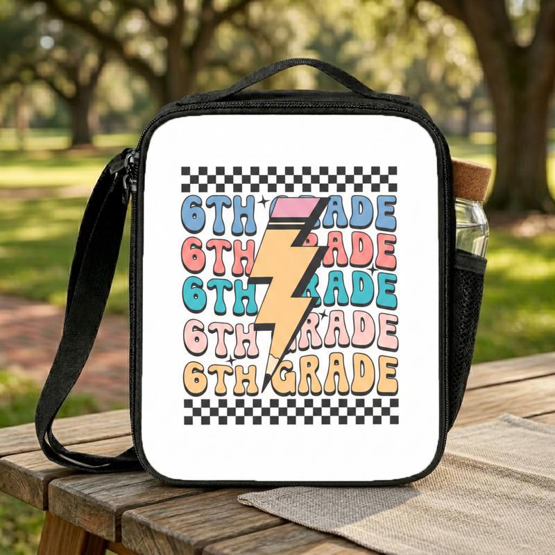 Middle School 6th Grade Lunch Bag - Retro Lightning Checkered Design Lunch Box Bag