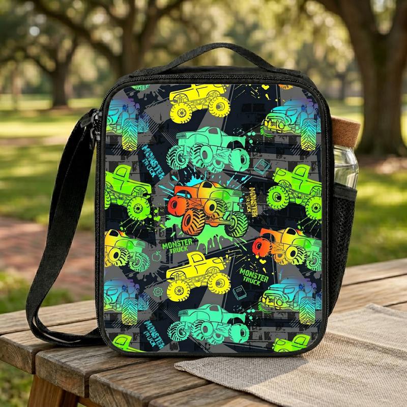 Monster Truck Lunch Bag For Kids - Neon Pattern Back To School Lunch Box Bag Monster Truck Lunch Bag For Kids - Neon Pattern Back To School Lunch Box Bag