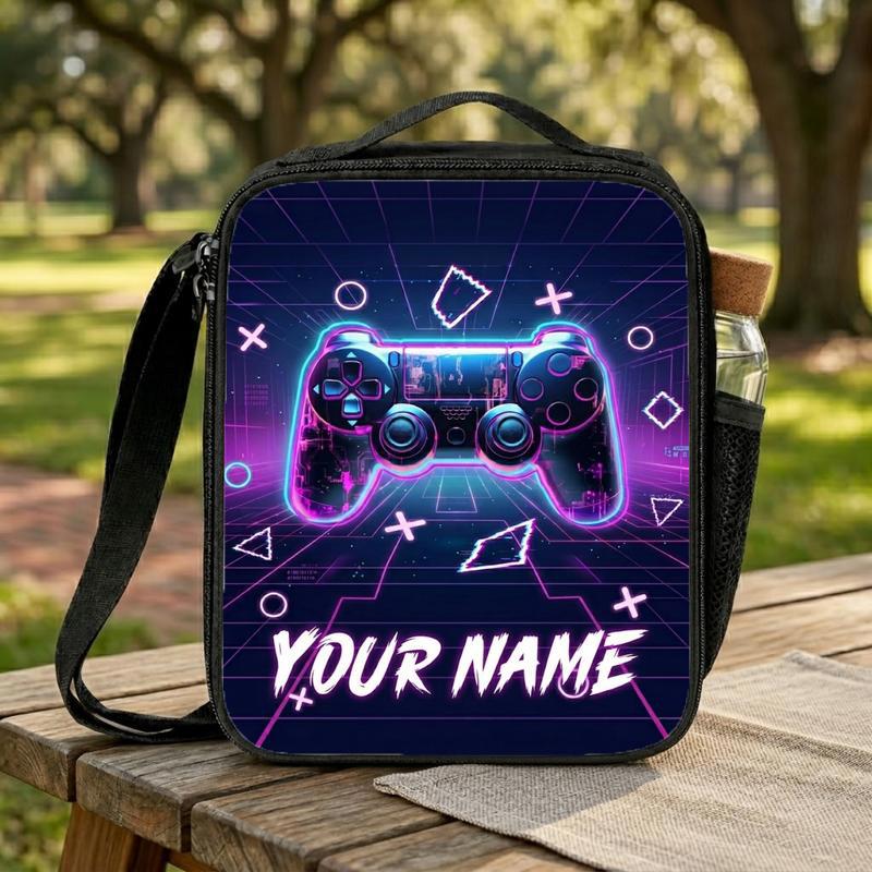 Neon Gamer Lunch Bag With Name - Back To School Style Lunch Box Bag