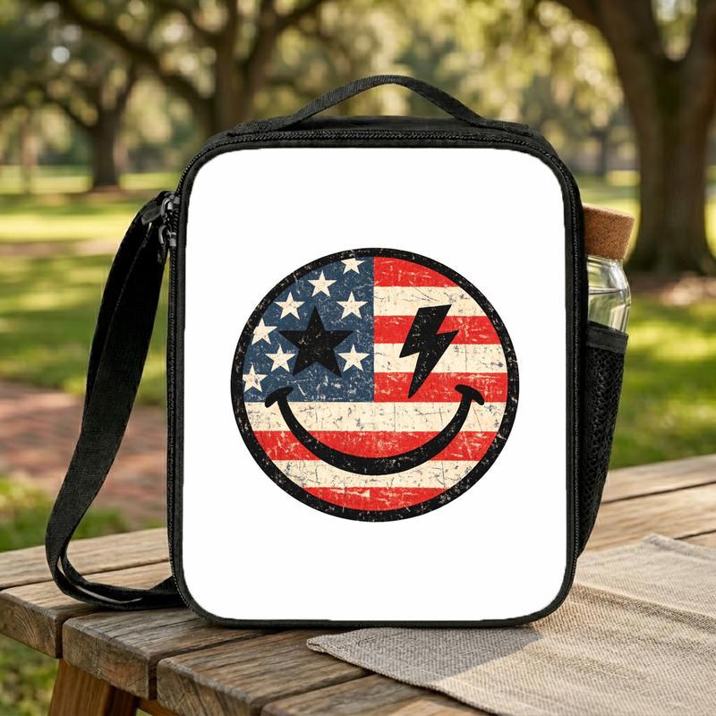 Patriotic Smiley Lunch Bag For Kids - USA School Style Lunch Box Bag Patriotic Smiley Lunch Bag For Kids - USA School Style Lunch Box Bag