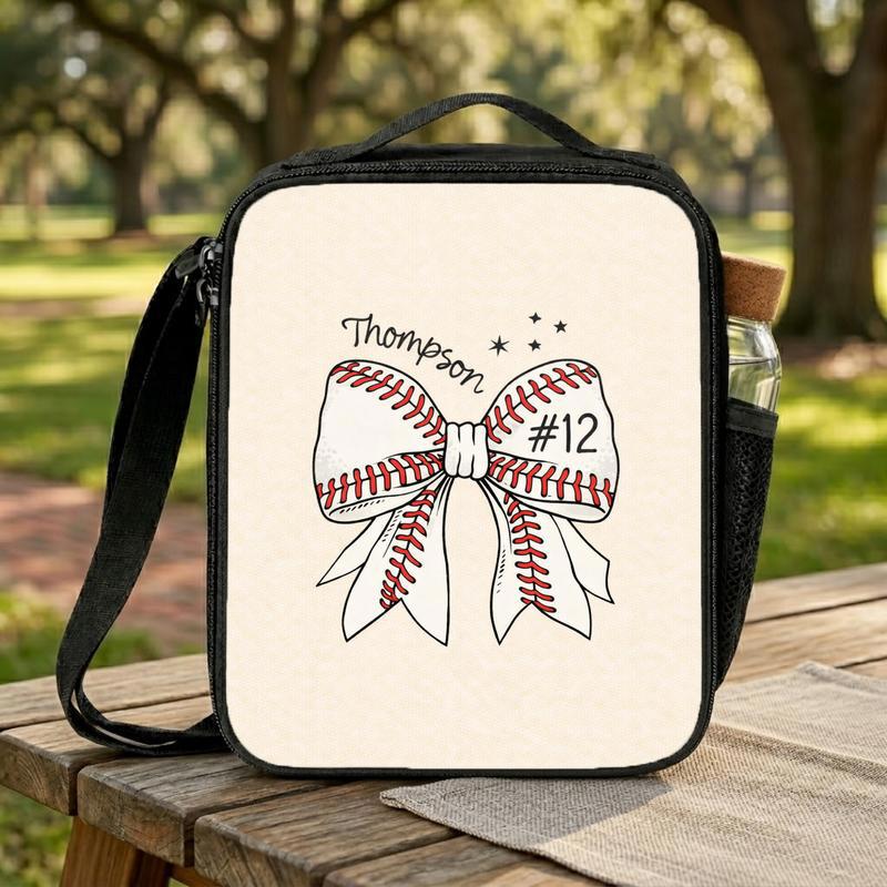 Personalized Baseball Bow Lunch Bag - Custom Name And Number Lunch Box Bag Personalized Baseball Bow Lunch Bag - Custom Name And Number Lunch Box Bag