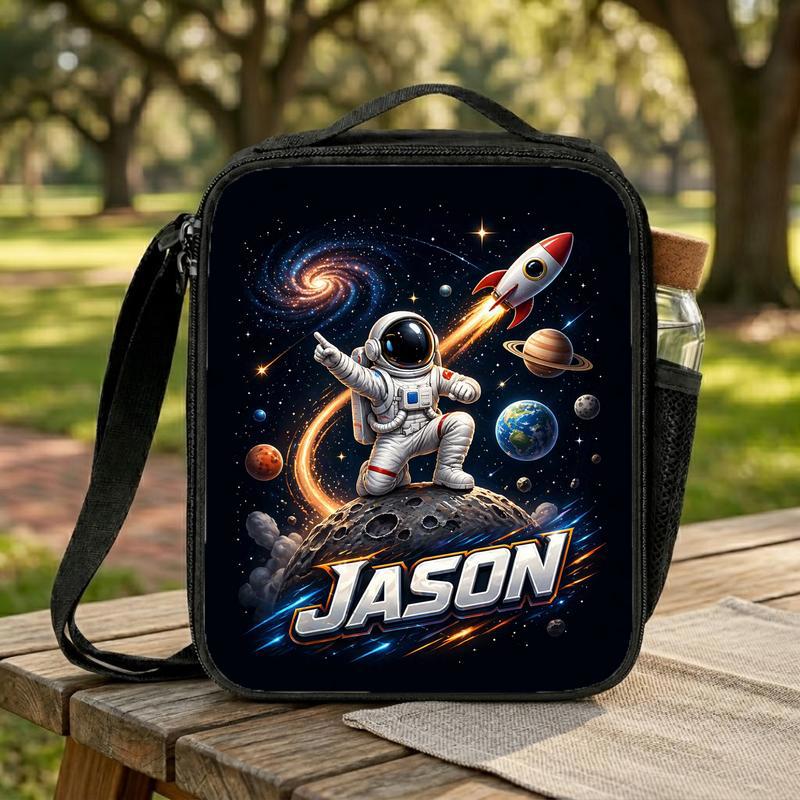Personalized Kids Lunch Bag - Astronaut Galaxy Rocket Name Lunch Box Bag