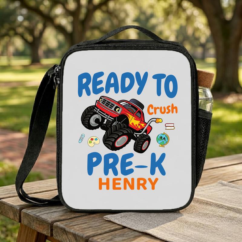 Personalized Pre-K Lunch Bag - Ready To Crush Monster Truck Name Lunch Box Bag Personalized Pre-K Lunch Bag - Ready To Crush Monster Truck Name Lunch Box Bag