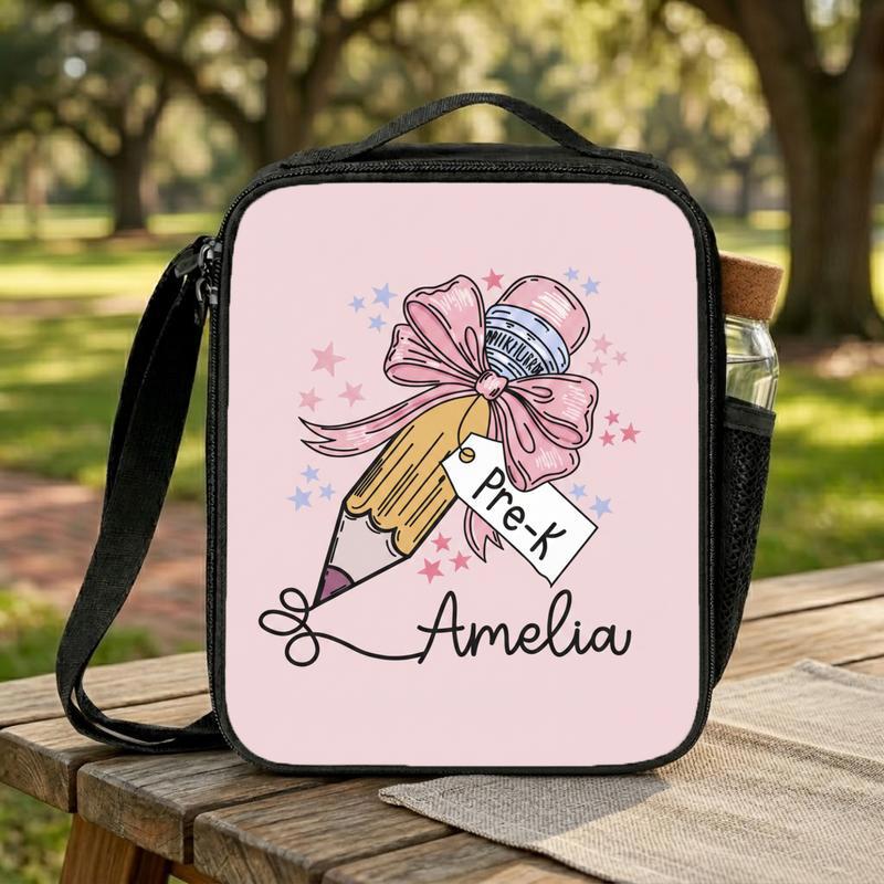 Personalized Pre-K Lunch Bag With Bow Pencil - Cute Kids School Lunch Box Bag Personalized Pre-K Lunch Bag With Bow Pencil - Cute Kids School Lunch Box Bag