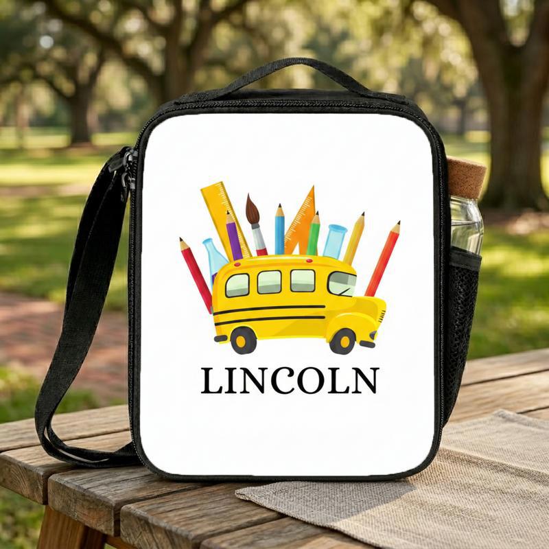 Personalized School Bus Lunch Bag - Custom Name Kids Gift Lunch Box Bag