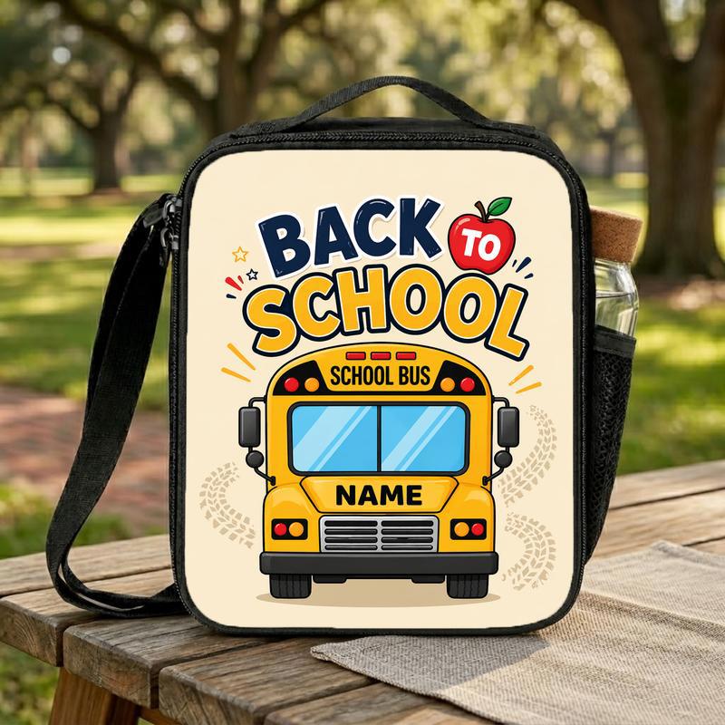 Personalized School Bus Lunch Bag - Happy Back To School Kids Lunch Box Bag