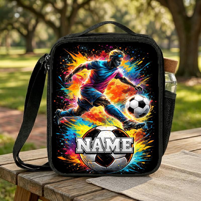 Personalized Soccer Lunch Bag With Name - Color Splash Design Lunch Box Bag Personalized Soccer Lunch Bag With Name - Color Splash Design Lunch Box Bag