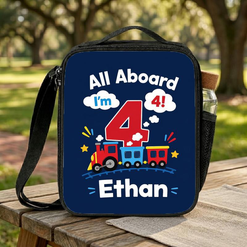 Personalized Train Lunch Bag - All Aboard I'm 4 Boy Lunch Box Bag Personalized Train Lunch Bag - All Aboard I'm 4 Boy Lunch Box Bag