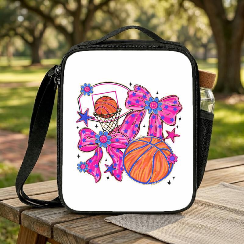 Pink Basketball Lunch Bag - Back To School Girl Bow Sport Style Lunch Box Bag