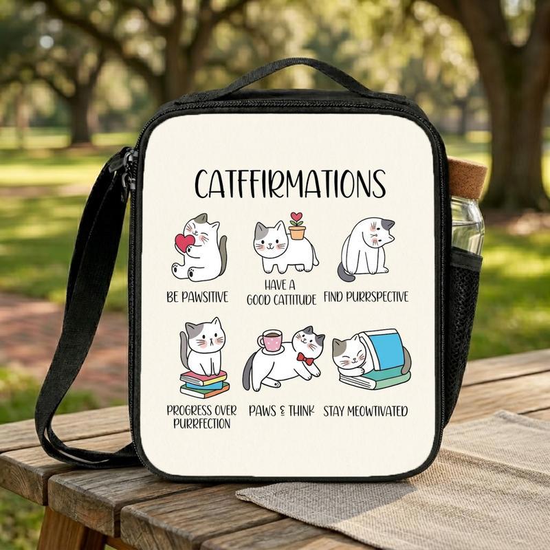 Positive Cats Catffirmations Shirt, Cat Lover Teacher Shirt, Classroom Shirts, Have a Good Cattitude, Cute Funny Cat Puns Reminders Shirt Lunch Box Bag