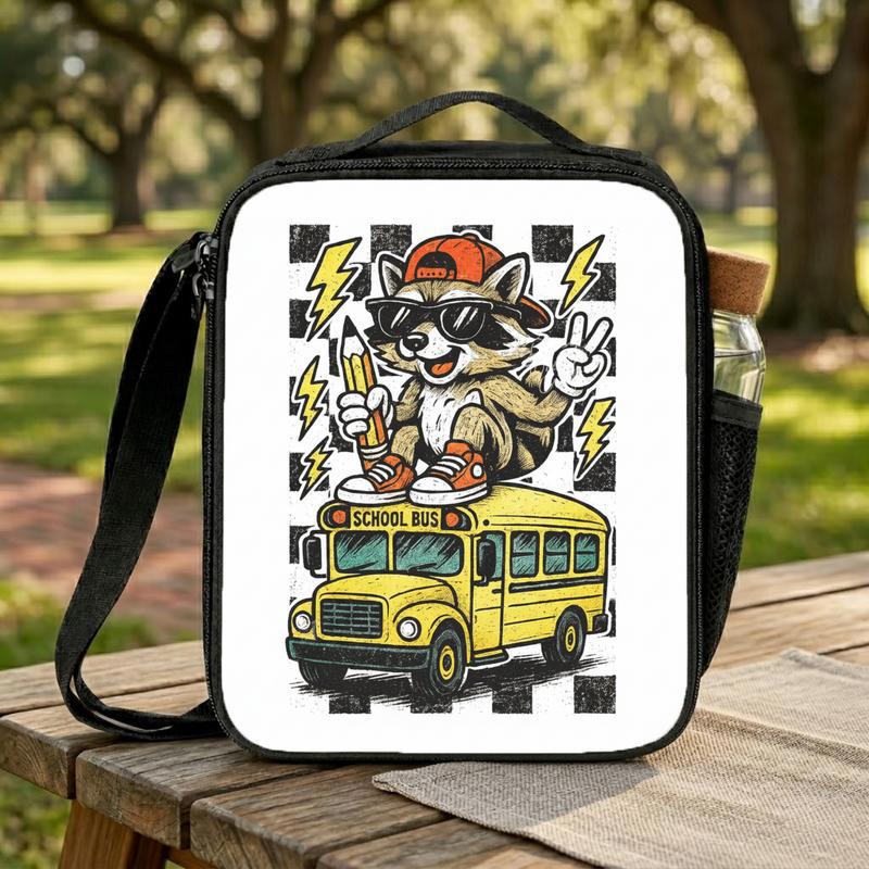Raccoon School Bus Lunch Bag - Cool Kids Back To School Lunch Box Bag
