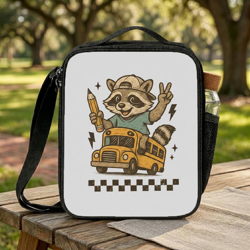 Raccoon School Bus Lunch Bag - Kids Back To School Fun Lunch Box Bag