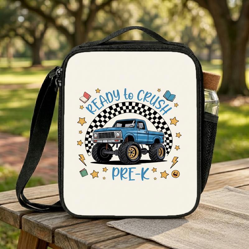 Ready To Crush Pre-K Lunch Bag - Kids Monster Truck Theme Lunch Box Bag Ready To Crush Pre-K Lunch Bag - Kids Monster Truck Theme Lunch Box Bag