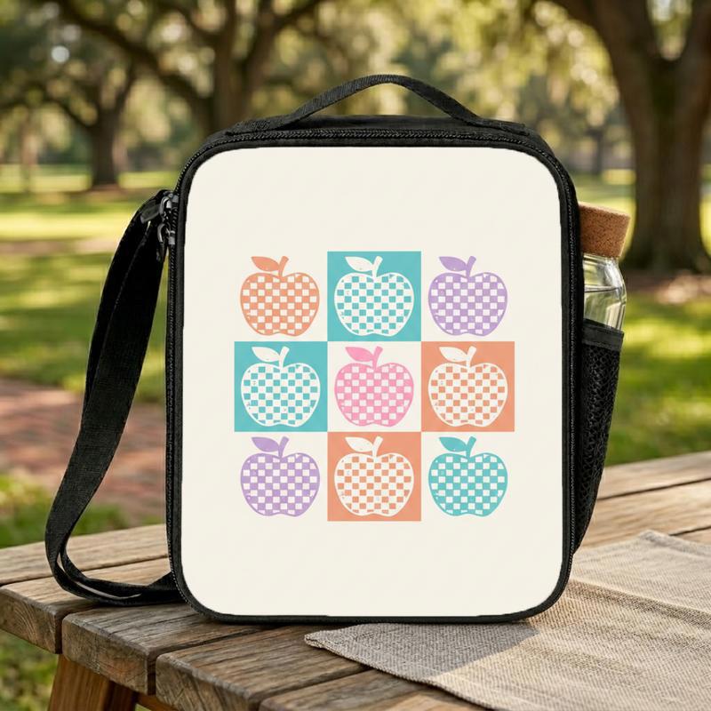 Retro Checkerboard Apple Pattern Lunch Bag - Back To School Vibes Lunch Box Bag Retro Checkerboard Apple Pattern Lunch Bag - Back To School Vibes Lunch Box Bag