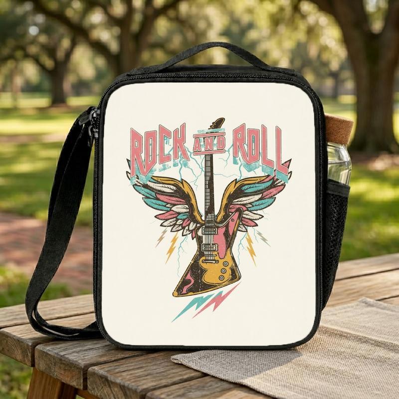 Rock And Roll Students Lunch Bag - Vintage Music School Style Lunch Box Bag Rock And Roll Students Lunch Bag - Vintage Music School Style Lunch Box Bag