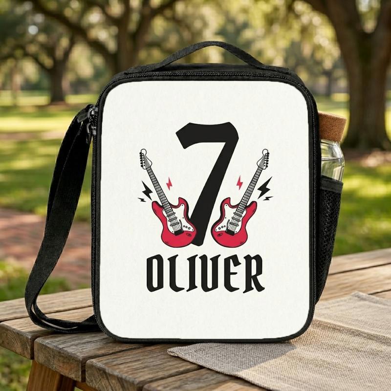 Rock Guitar Kids Lunch Bag With Name & Age Design Lunch Box Bag