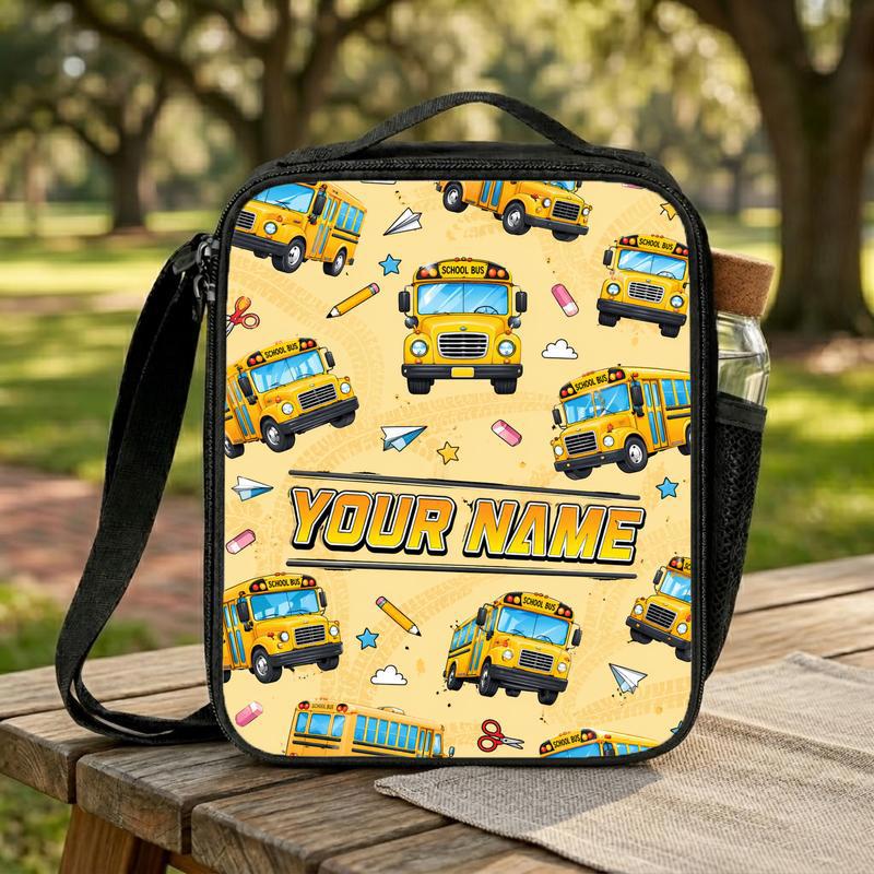 School Bus Pattern Lunch Bag - Back To School Kids Style Lunch Box Bag School Bus Pattern Lunch Bag - Back To School Kids Style Lunch Box Bag