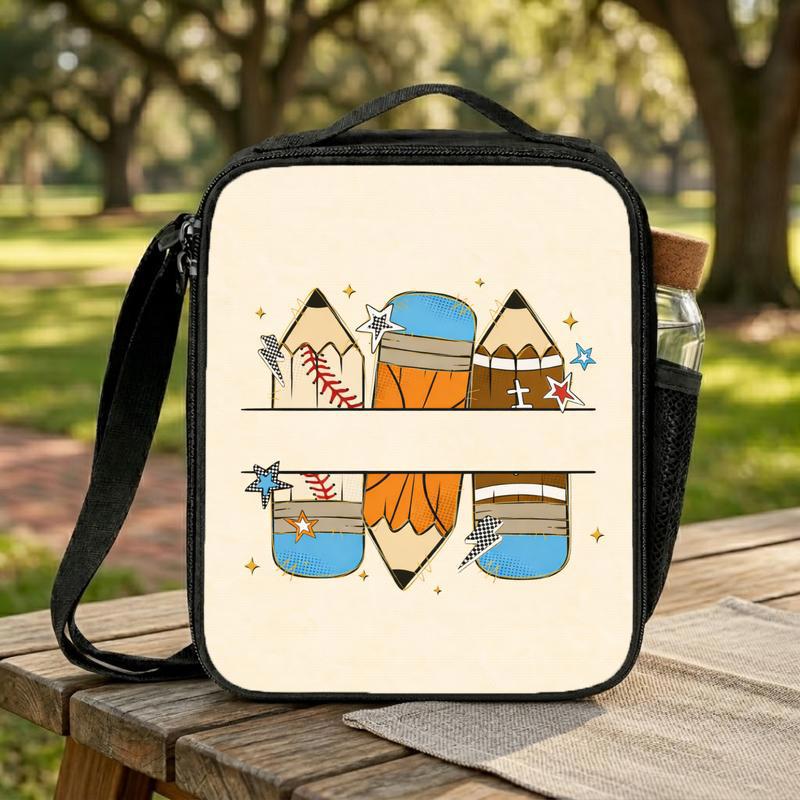 School Sports Lunch Bag - Back To School Basketball Pencil Theme Lunch Box Bag