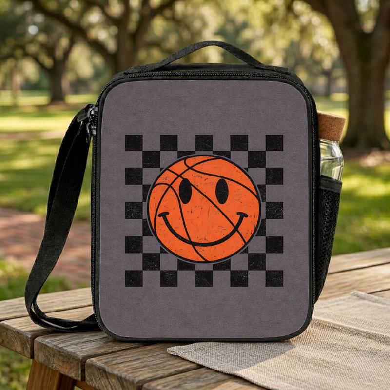 Smiley Basketball Lunch Bag - Back To School Retro Checker Style Lunch Box Bag