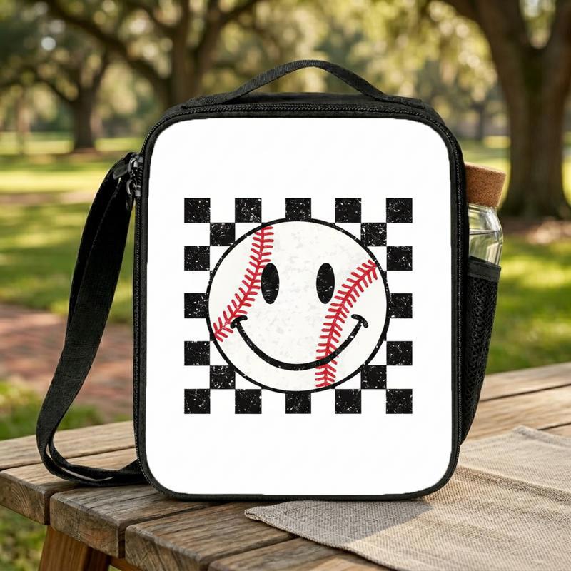 Smiley Face Baseball Lunch Bag - Retro Checkered Kids Bag Lunch Box Bag