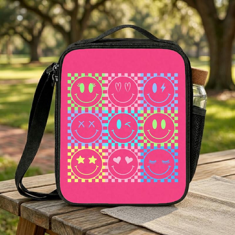 Smiley Pattern Lunch Bag - Groovy Cute Kids School Lunch Box Bag