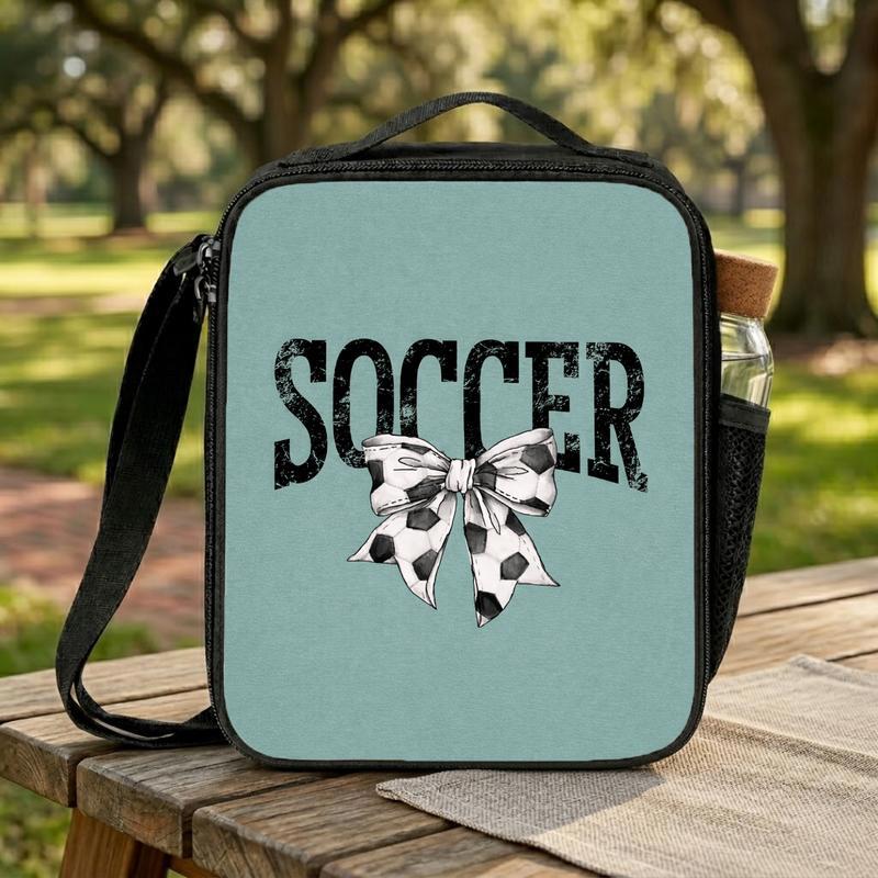 Soccer Bow Lunch Bag For Girls - Cute Sports Back To School Lunch Box Bag Soccer Bow Lunch Bag For Girls - Cute Sports Back To School Lunch Box Bag