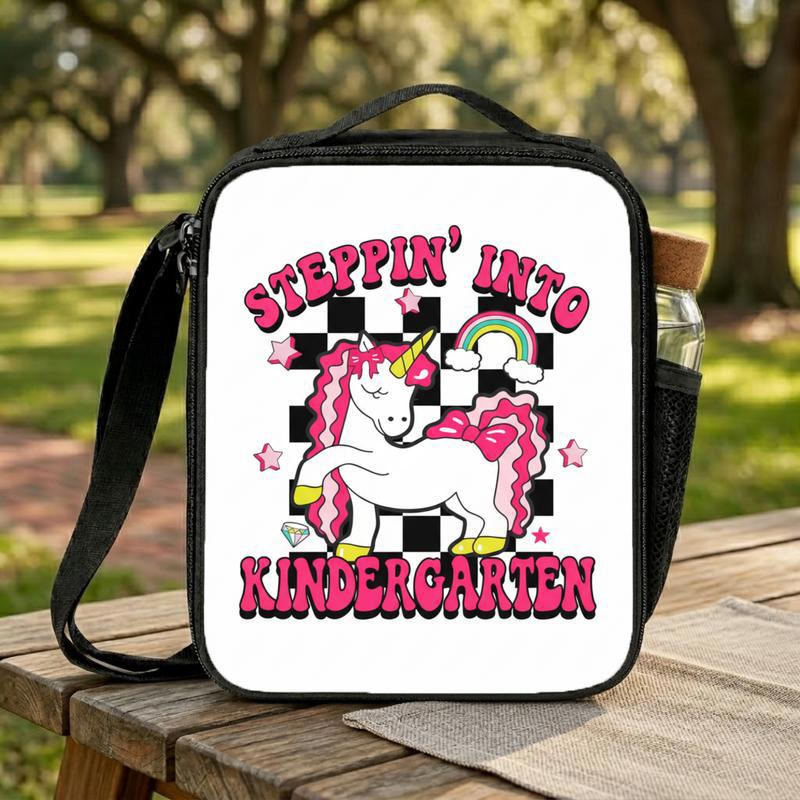 Steppin Into Kindergarten Lunch Bag - Unicorn Kids Style Lunch Box Bag